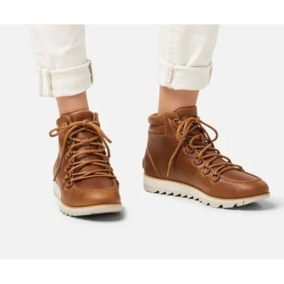 Sorel 8 Brown‎ Leather Ankle Booties Lace Up Boots HARLOW Elk - Picture 1 of 10